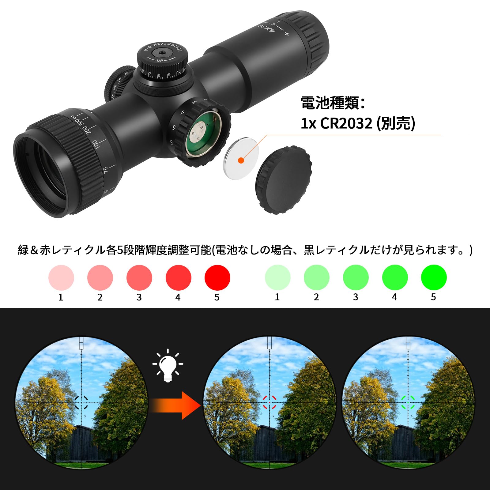 Amazon.co.jp: FOCUHUNTER 4x30 AO 超コンパクトスコープ長さ16.5cm 赤